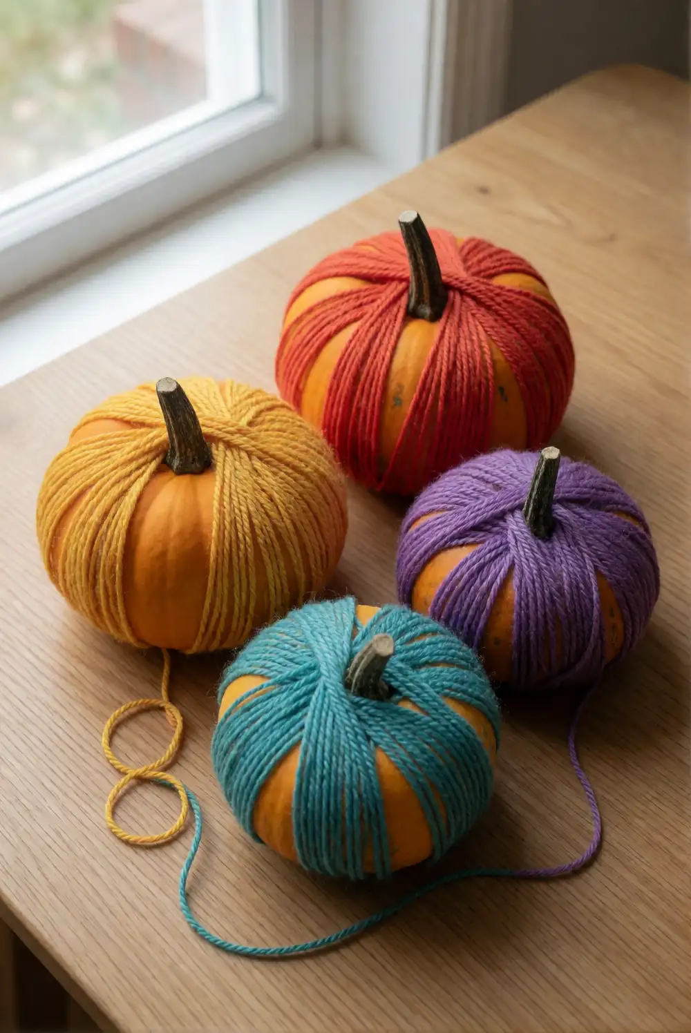 Yarn-Wrapped Pumpkins